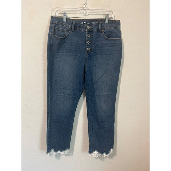 Inc Skinny Leg Regular Fit Jean Lace Hem inset Sz 14P Medium Wash Button Fly boh - Picture 2 of 11